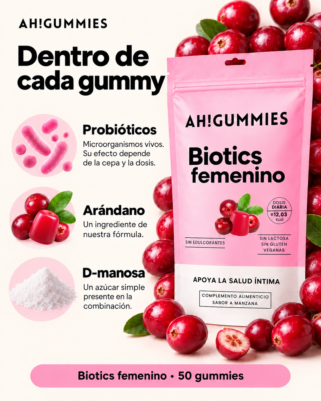 Bolsa rosa con arándanos